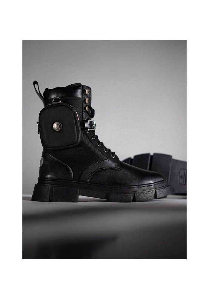 Bacca Bucci Assassin Brushed Leather Combat Boots with Chunky Rubber Sole - Image 2